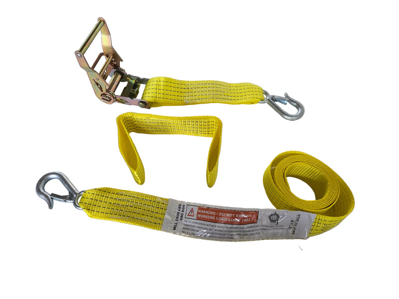 Load image into Gallery viewer, This 3-piece dolly strap assembly is specifically designed for use with self-loading wheel dollies to secure vehicles quickly and safely during towing operations. It includes a dog bone strap for added strength and flexibility around the tire, and snap hooks for fast, secure attachment to the dolly.
