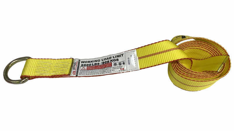 Chargez l'image dans la visionneuse de la galerie, A yellow lasso strap with a D-ring, coiled and have a label with working load limit information.
