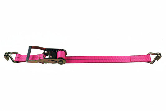 A 2-inch ratchet strap with quick release ratchet and with a wire hook